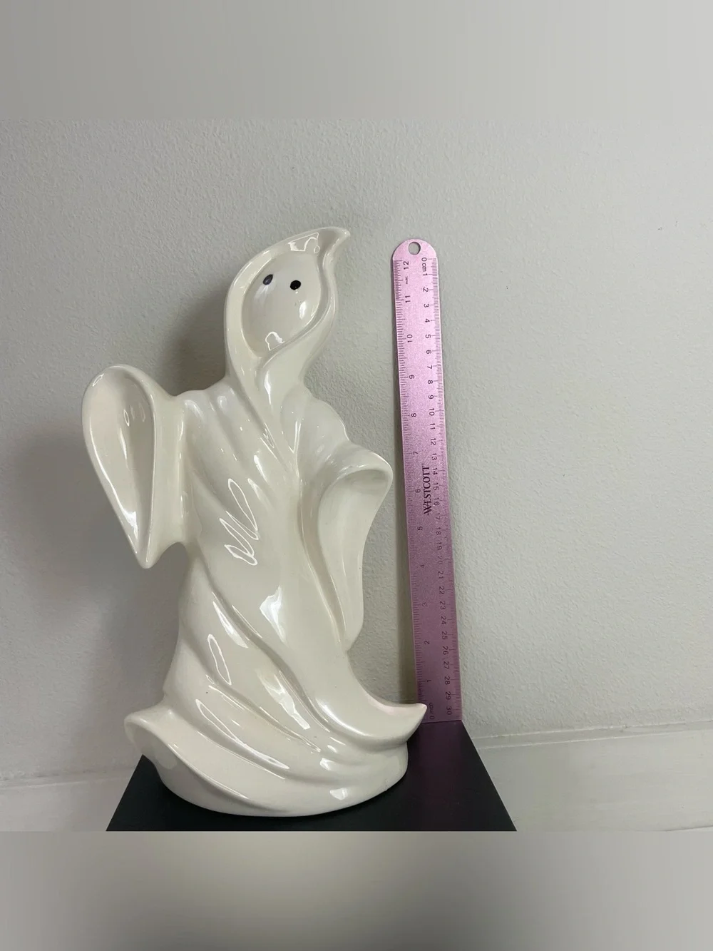 Vintage Ceramic Halloween Ghost Figurine 12” Gloss White Handmade